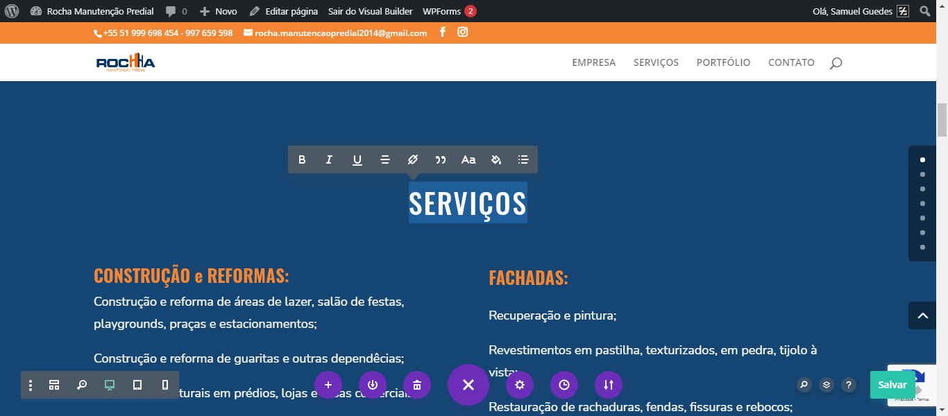 Construtor de página permite alterar seus textos diretamente no front-end